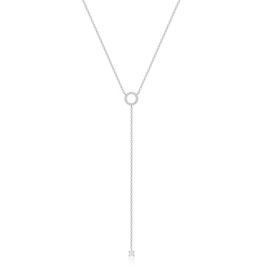 S925 Sterling Silver Double-Deck Circle Zircon Pendant Long O-Chain Choker Necklace 2024 Spring Women Wedding Fine Jewelry