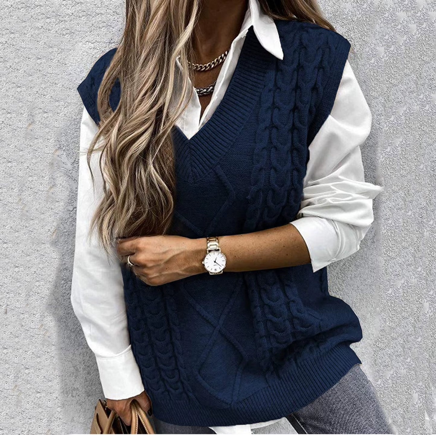 Ladies Knitted Jacquard Sweater Winter Clothes Women Sleeveless V-Neck Sweater Vest Retro College Uniform Female Sweater Top