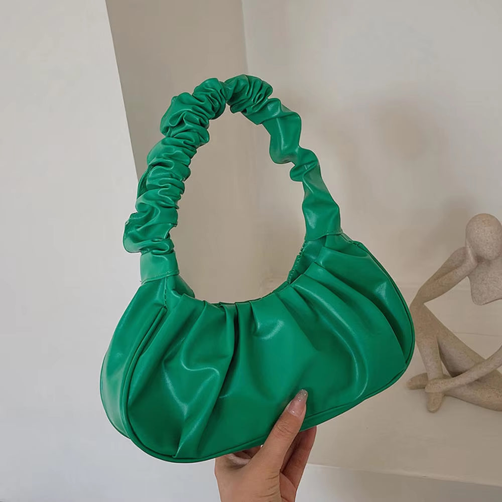 Fashion Pleated Handlebags for Women PU Cloud Bags Leisure Armpit Bag Shopping Shoulder Bags Dumpling Handbag Female 2024