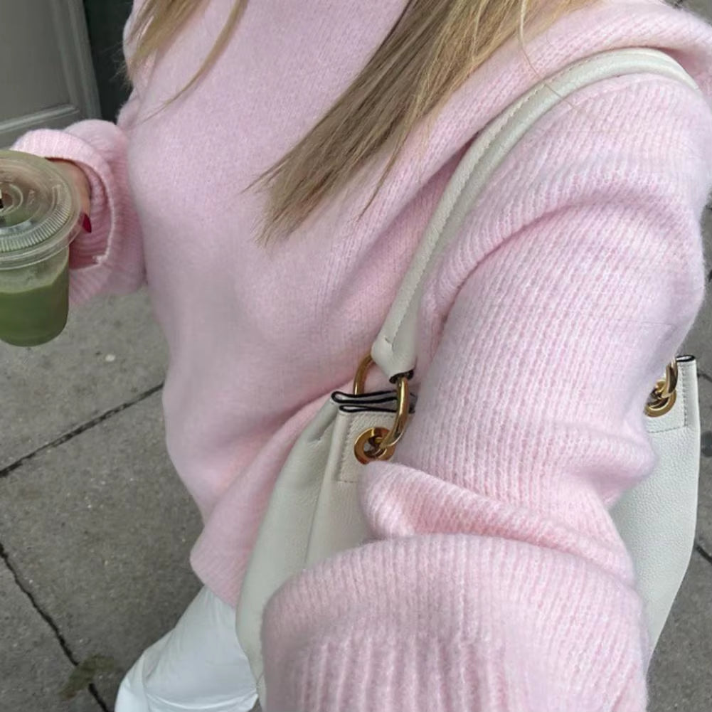 Fashion Solid Loose Sweater for Women Elegant O-Neck Long Sleeve Knitted Pullover Top 2023 Autumn Female Warm Thick Tops Jumpers