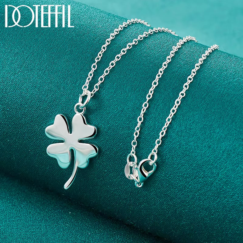 925 Sterling Silver Four-Leaf Clover Pendant Necklace 16-30 Inch Chain for Woman Fashion Wedding Charm Jewelry