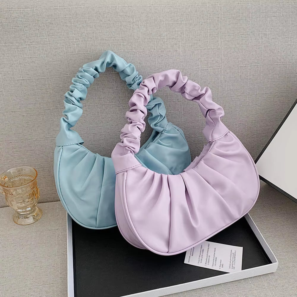 Fashion Pleated Handlebags for Women PU Cloud Bags Leisure Armpit Bag Shopping Shoulder Bags Dumpling Handbag Female 2024