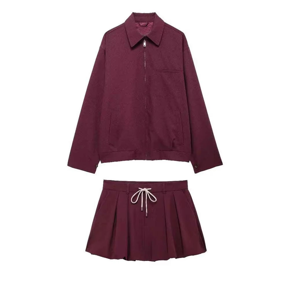 2024 Autumn New Product Fashion Casual Women'S Zipper Pocket Decoration Jacket Coat Lantern Mini Skirt Set