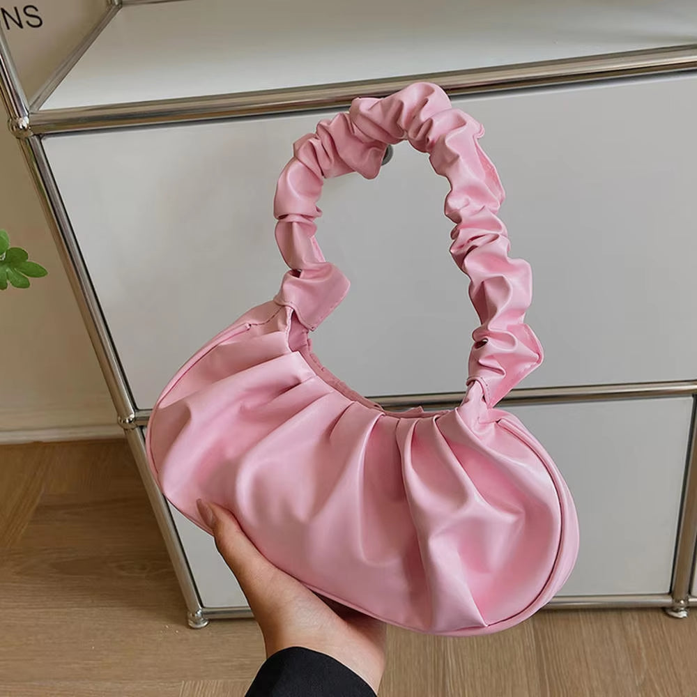 Fashion Pleated Handlebags for Women PU Cloud Bags Leisure Armpit Bag Shopping Shoulder Bags Dumpling Handbag Female 2024