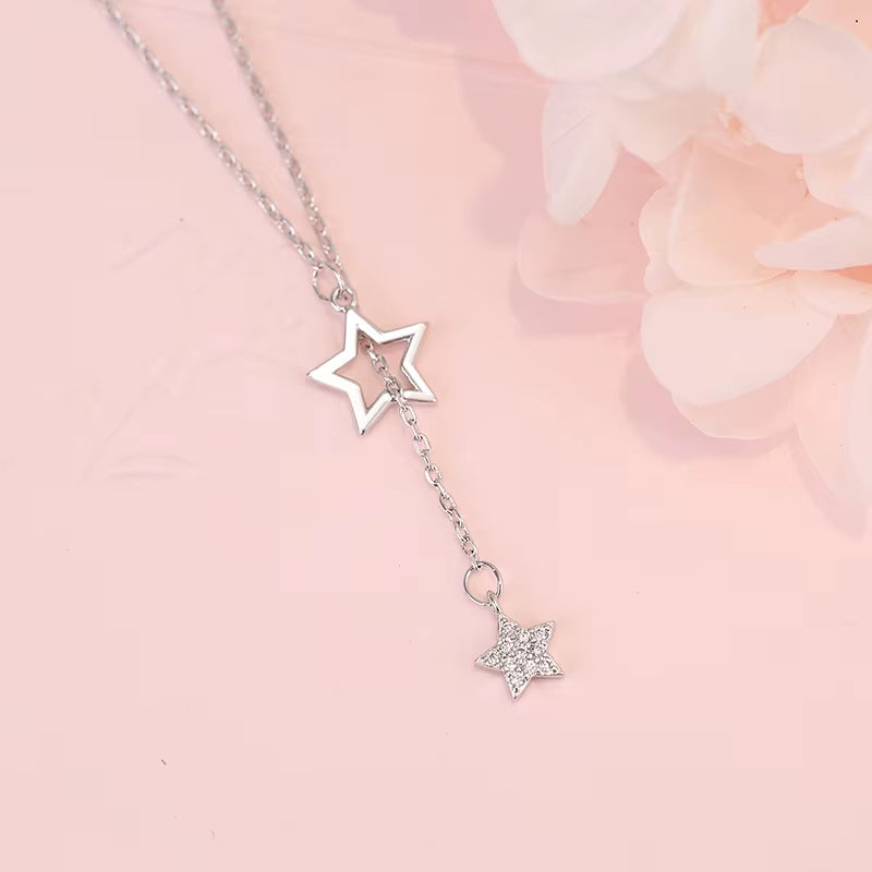 Christmas Gift 925 Sterling Silver Cute Shiny Star Choker Drop Charm Necklaces Charming Woman Wedding Party Birthday Jewelry