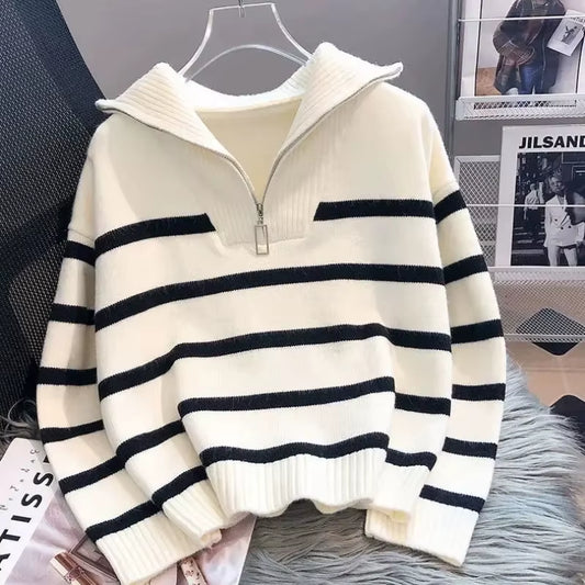 Sweater Pullover Women Spring and Autumn Underwear New Zipper Stripe Underlay Short Style Popular Premium Sweater Female