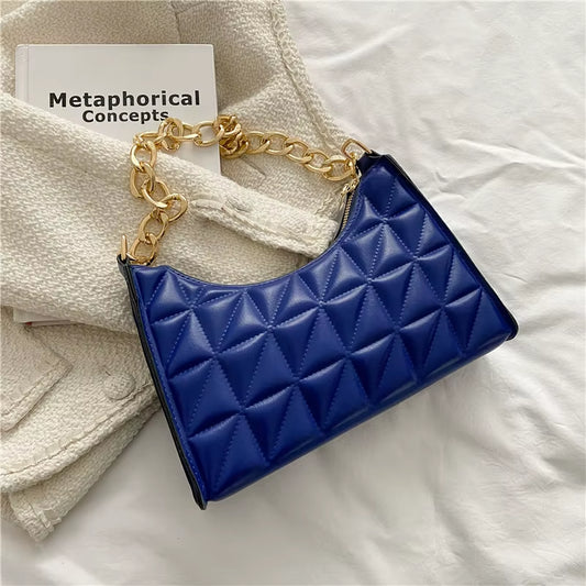 Women'S Diamond Pattern Shoulder Bag PU Leather Solid Color Niche Chain Handbag Fashion Females Underarm Shopping Bag