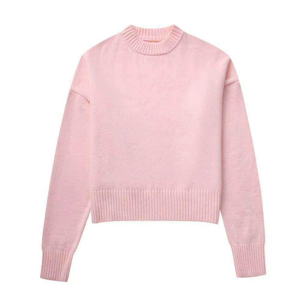 Fashion Solid Loose Sweater for Women Elegant O-Neck Long Sleeve Knitted Pullover Top 2023 Autumn Female Warm Thick Tops Jumpers