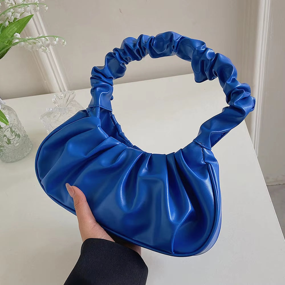 Fashion Pleated Handlebags for Women PU Cloud Bags Leisure Armpit Bag Shopping Shoulder Bags Dumpling Handbag Female 2024