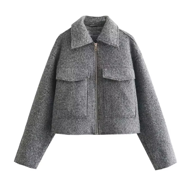 Autumn Winter Cropped Jacket for Women Short Coat Tweed Jacket Zip Crop Demi-Season Jacket Woman New in Outerwears