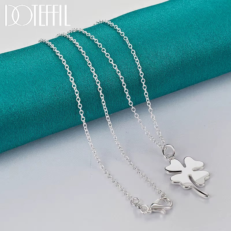 925 Sterling Silver Four-Leaf Clover Pendant Necklace 16-30 Inch Chain for Woman Fashion Wedding Charm Jewelry