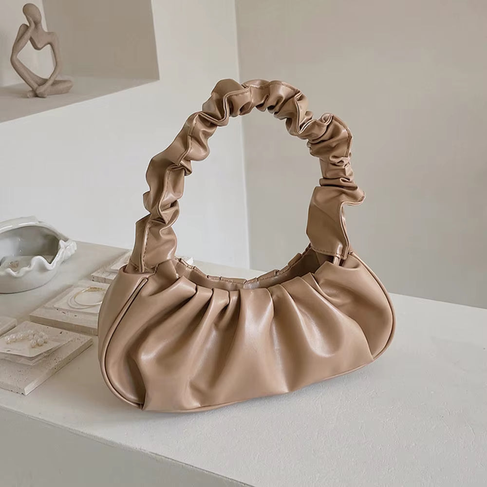 Fashion Pleated Handlebags for Women PU Cloud Bags Leisure Armpit Bag Shopping Shoulder Bags Dumpling Handbag Female 2024