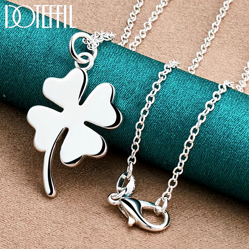 925 Sterling Silver Four-Leaf Clover Pendant Necklace 16-30 Inch Chain for Woman Fashion Wedding Charm Jewelry