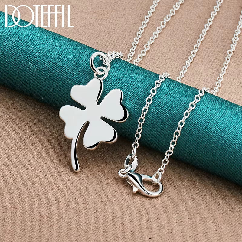 925 Sterling Silver Four-Leaf Clover Pendant Necklace 16-30 Inch Chain for Woman Fashion Wedding Charm Jewelry