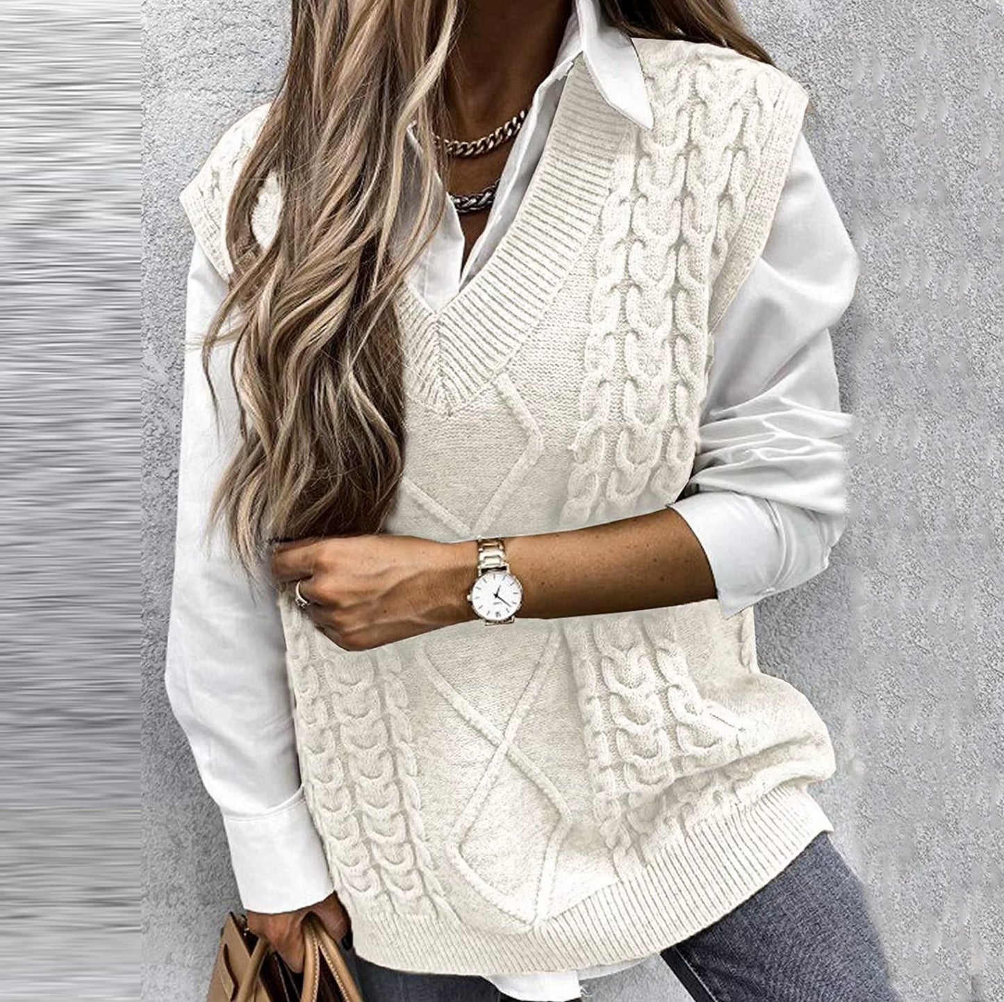 Ladies Knitted Jacquard Sweater Winter Clothes Women Sleeveless V-Neck Sweater Vest Retro College Uniform Female Sweater Top