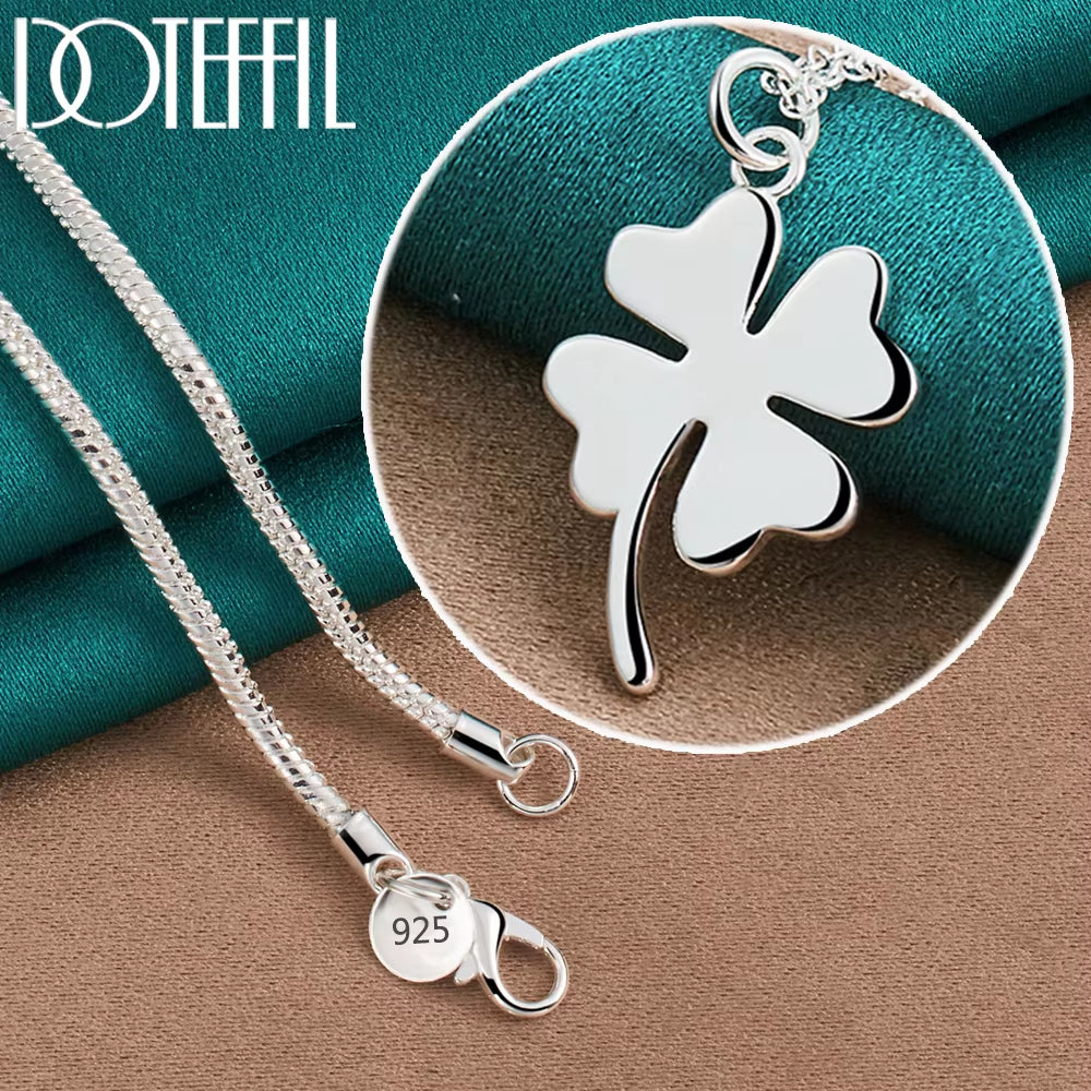 925 Sterling Silver Four-Leaf Clover Pendant Necklace 16-30 Inch Chain for Woman Fashion Wedding Charm Jewelry