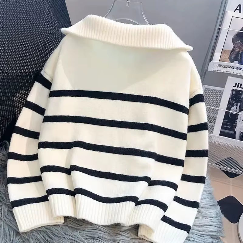 Sweater Pullover Women Spring and Autumn Underwear New Zipper Stripe Underlay Short Style Popular Premium Sweater Female