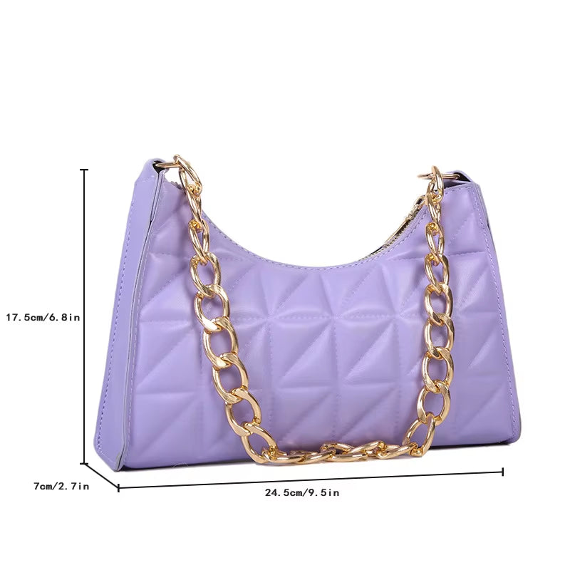 Women'S Diamond Pattern Shoulder Bag PU Leather Solid Color Niche Chain Handbag Fashion Females Underarm Shopping Bag